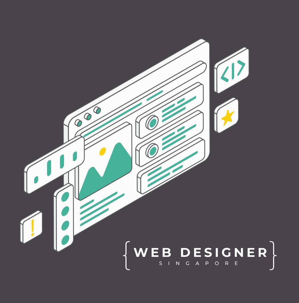 Freelance web designer in Singapore creating a website UI on a laptop